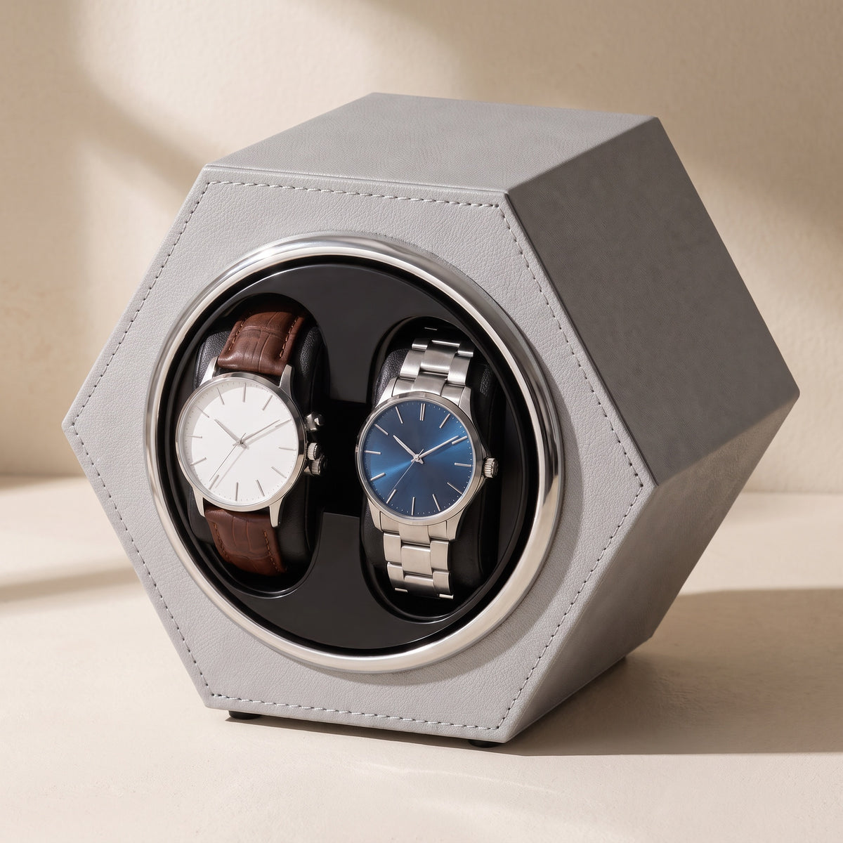 Remontoir automatique pour 2 montres Alvéole gris, vu de trois quarts