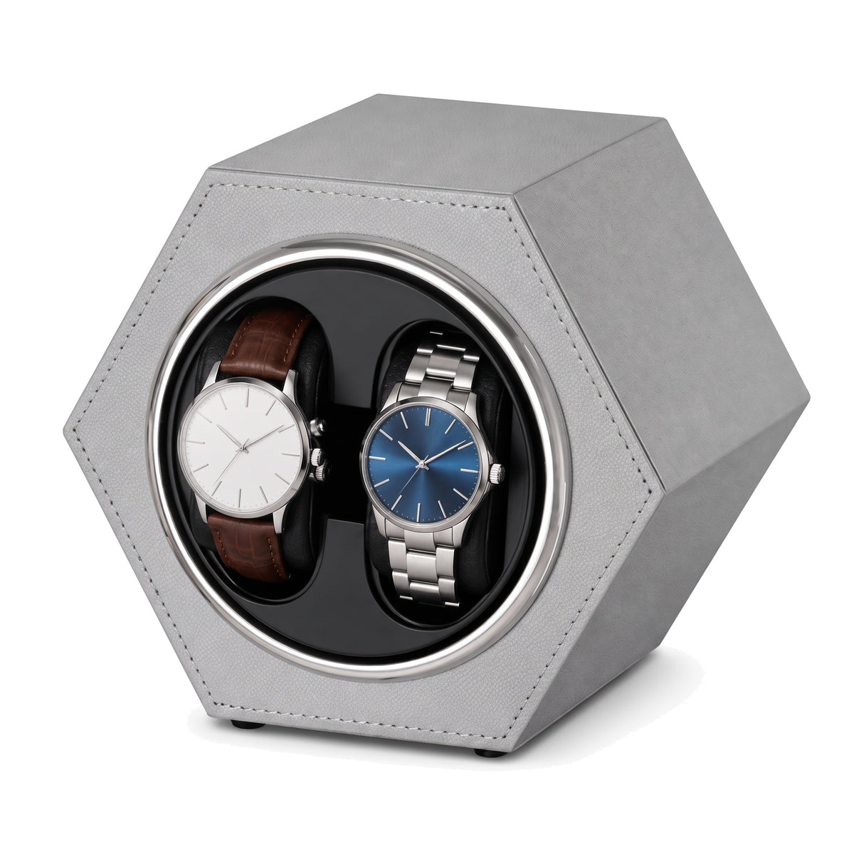 Remontoir automatique pour 2 montres hexagonal Alvéole gris clair
