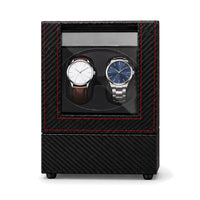 Remontoir automatique pour 2 montres Sentinelle effet carbone fermé, montres visibles derrière la vitre