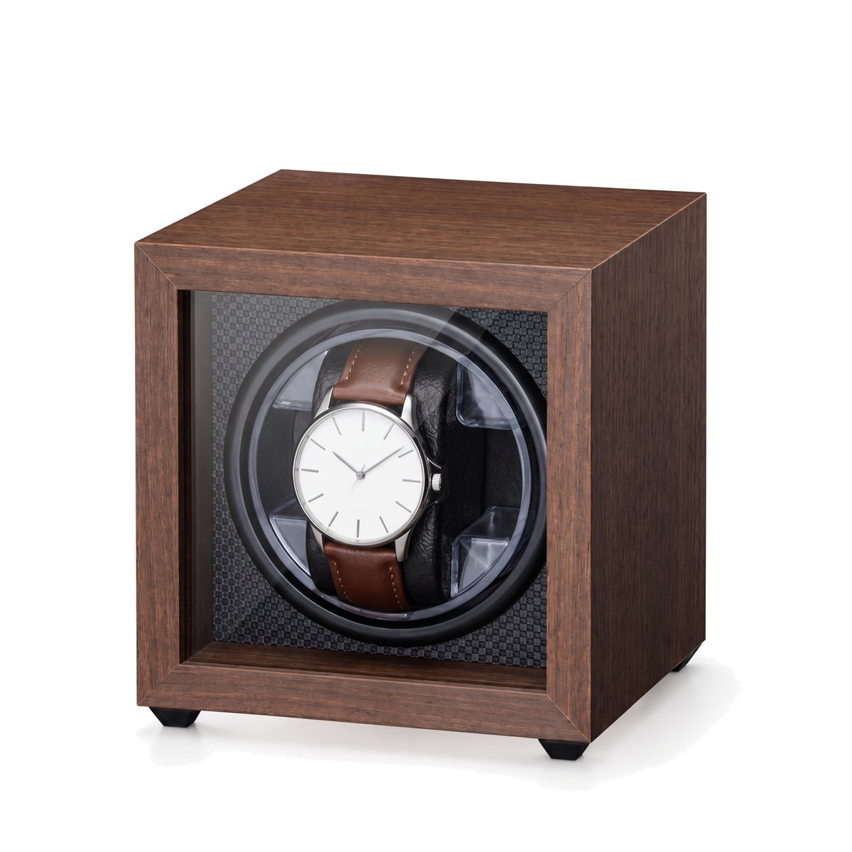 Remontoir automatique pour 1 montre Atelier effet noyer avec porte vitrée