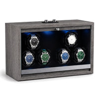 Remontoir automatique pour 6 montres Galerie gris, rotors éclairés en deux groupes de trois