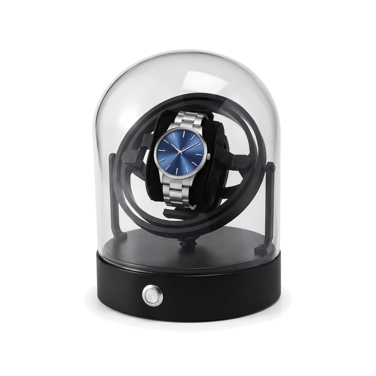 Remontoir automatique pour montre sous cloche Orbite, monture à anneaux noire et socle noir
